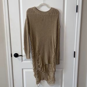 Tan ripped knitted sweater dress